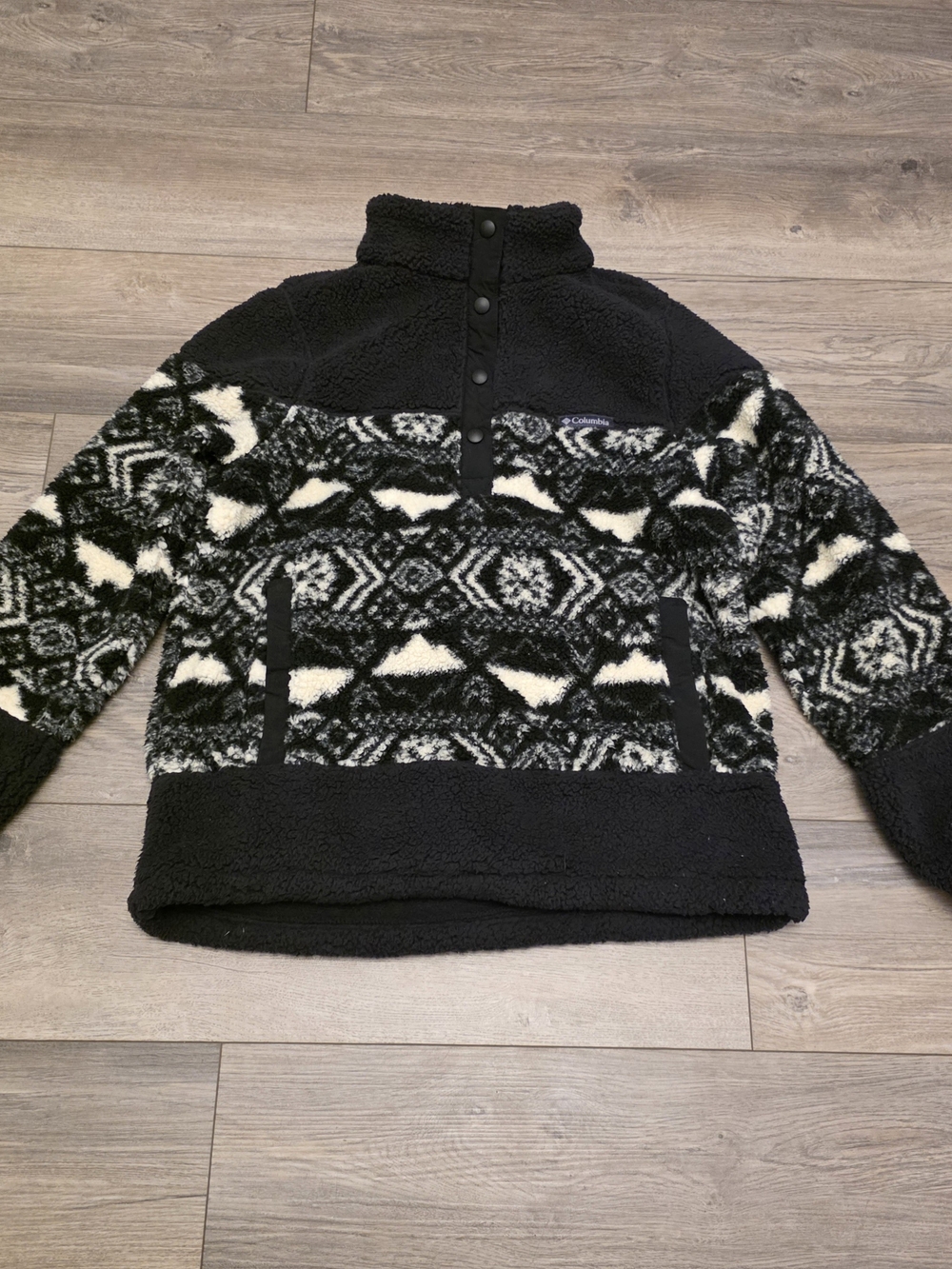 Columbia Helvetia Half-Snap Sherpa Fleece Pullover - Black/White Aztec Size Smal